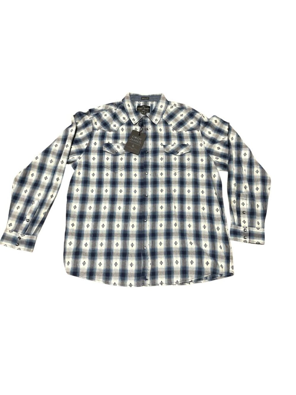 NWT Cody James Blue Plaid Western Shirt Sz 2XL Geometric Pearl Snap Front Mens